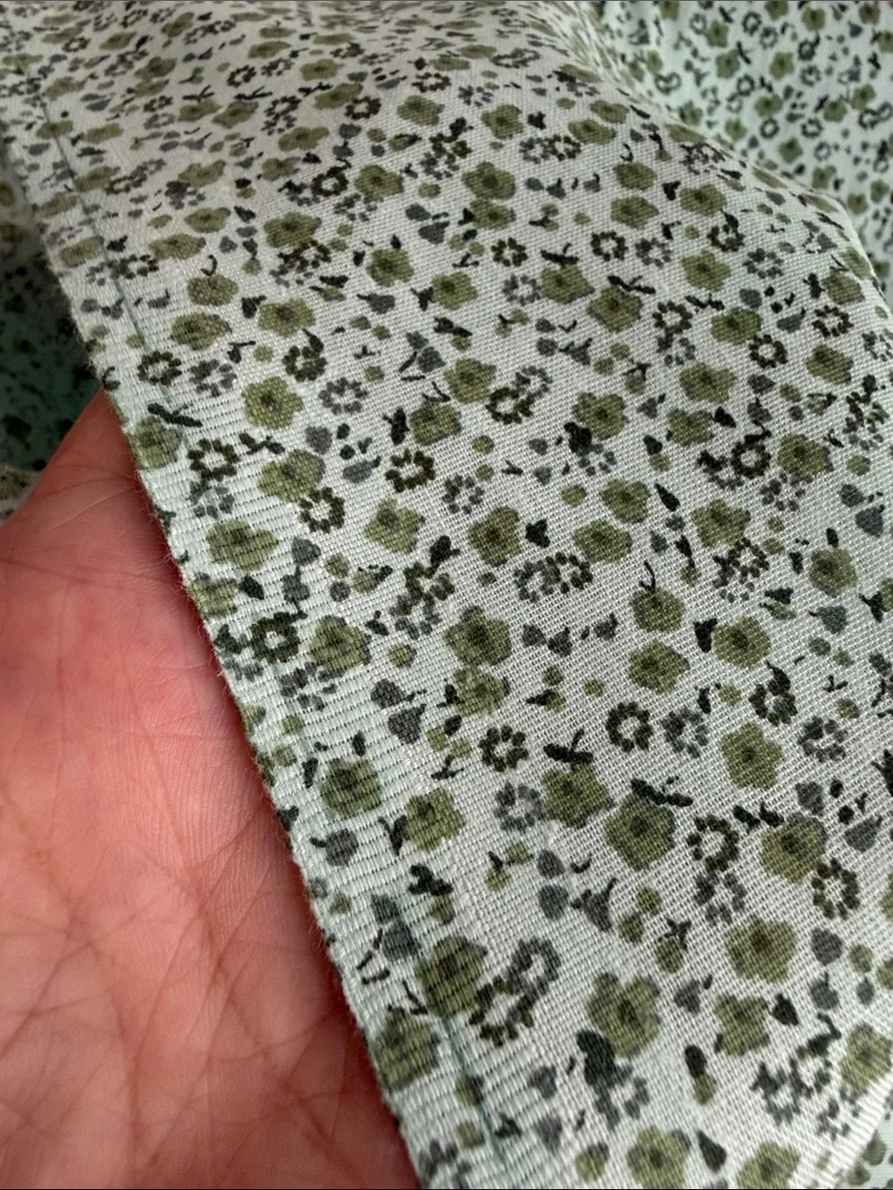 Vintage 1970s Tiny Floral Calico Fabric Mint Olive Black Cotton Blend 1 Yard